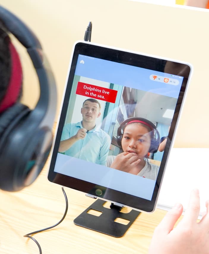 Tablet screen showing learning results